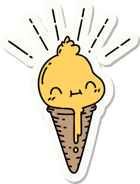 Bir insan tarafından çizilmiş dövme stili dondurma karakterinin çıkartması.