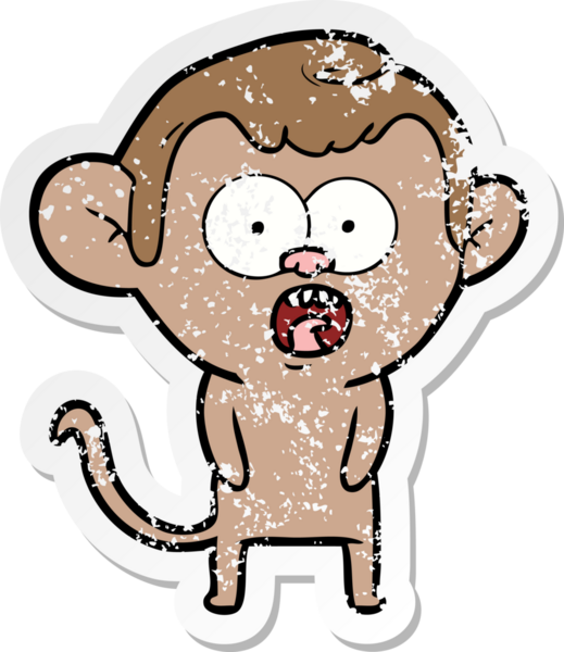 Bir insan tarafından çizilmiş, şok olmuş bir maymunun sıkıntılı çıkartması.