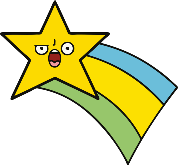 Bir insan tarafından çizilmiş kayan gökkuşağı yıldızı karikatürü.