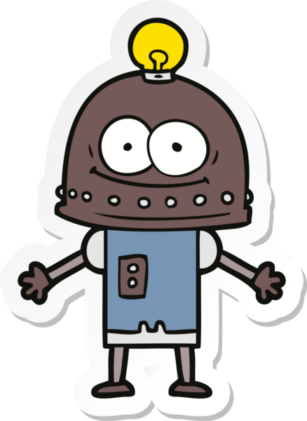 Bir insan tarafından çizilmiş mutlu bir karton robotun çıkartması.