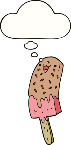 Bir insan tarafından çizilmiş düşünce baloncuklu mutlu buz lolipopu.