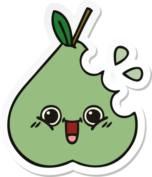 Bir insan tarafından çizilmiş şirin yeşil bir armut çıkartması.