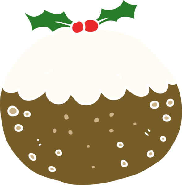 Bir insan tarafından çizilmiş yassı renkli Noel pudingi.