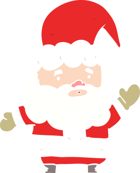 Bir insan tarafından çizilmiş düz renkli Noel Baba çizgi filmi.