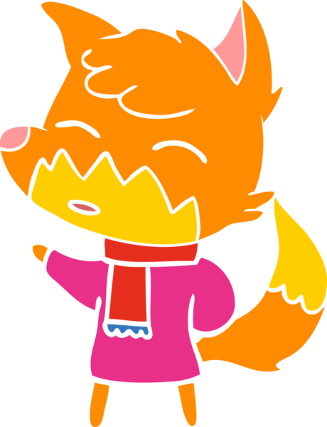 Bir insan tarafından çizilmiş düz renk çizgi film tilkisi