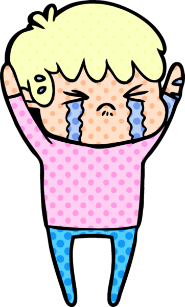 Bir insan tarafından çizilmiş ağlayan çizgi film çocuğu.