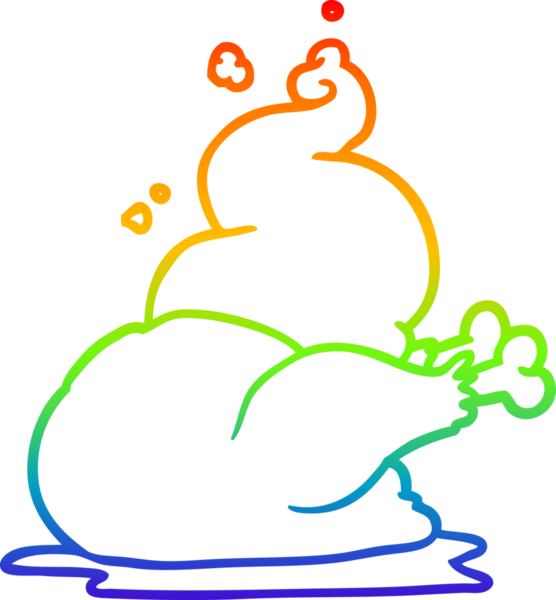 Gökkuşağı gradyan çizgisi insan tarafından çizilmiş pişmiş bir tavuğun çizimi