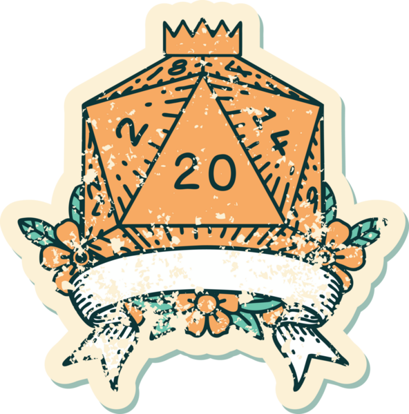 Retro Dövme Biçimi Doğal 20 kritik vuruş D20 zar bir insan tarafından çizildi