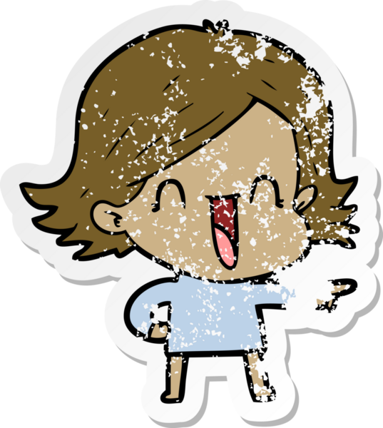 Bir insan tarafından çizilmiş, gülen bir karikatür çıkartması.