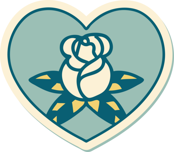 Geleneksel kalp stili dövme çıkartması ve bir insan tarafından çizilmiş çiçekler.