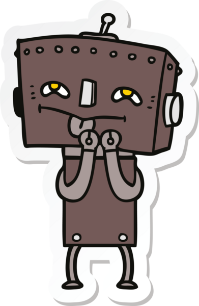 Bir insan tarafından çizilmiş robot karikatür çıkartması.
