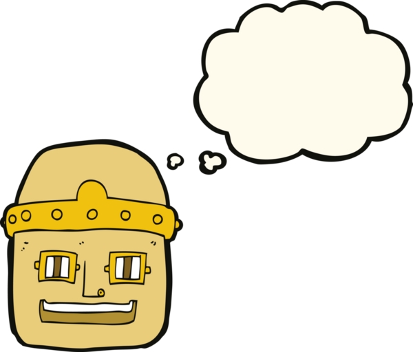 Bir insan tarafından çizilmiş düşünce baloncuklu robot kafası.