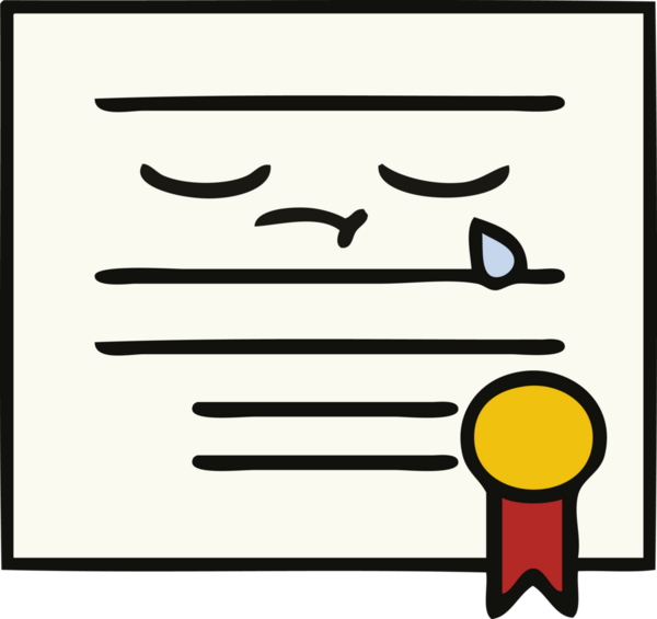 Mezuniyet diplomasının bir insan tarafından çizilmiş şirin bir karikatürü.