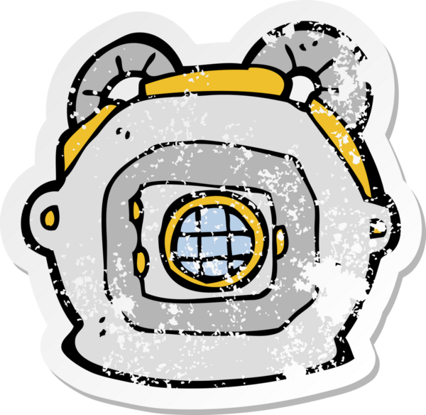 Bir insan tarafından çizilmiş eski bir derin deniz dalgıcı miğferi.