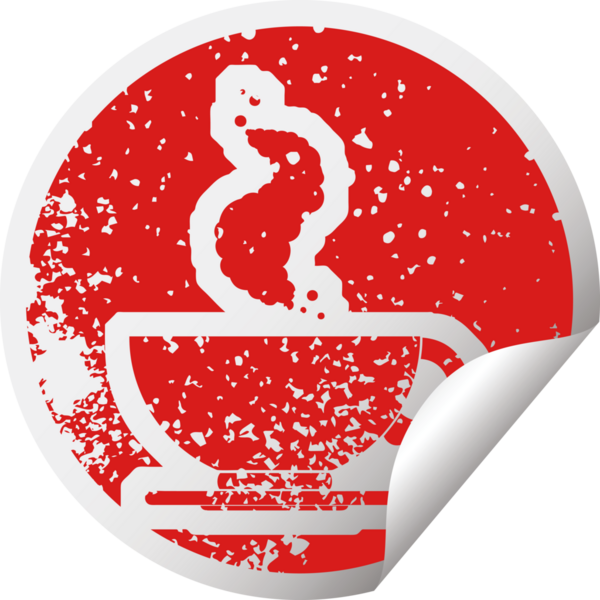 Bir insan tarafından çizilmiş sıcak bir fincan kahvenin sıkıntılı çıkartma simgesi.