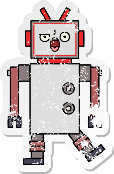 Bir insan tarafından çizilmiş sevimli bir robot çizgi film çıkartması.