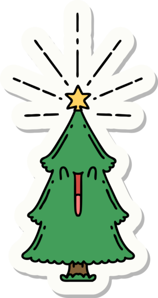 Bir insan tarafından çizilmiş dövmeli noel ağacının çıkartması.