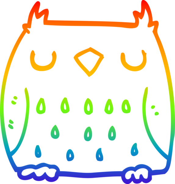 Gökkuşağı gradyan çizgisi bir insan tarafından çizilmiş şirin bir baykuş çizimi