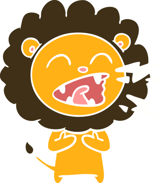 Düz renkli karikatür kükreyen aslan bir insan tarafından çizilmiş.
