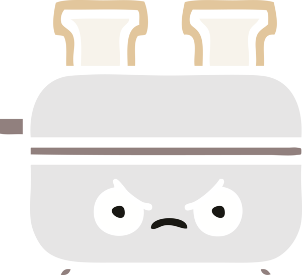 Bir insan tarafından çizilmiş bir tost makinesinin düz renkli retro karikatürü