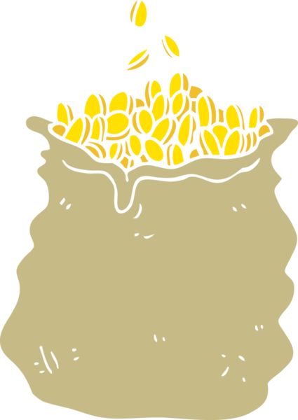 Bir insan tarafından çizilmiş bir çanta dolusu paranın düz renk çizimi