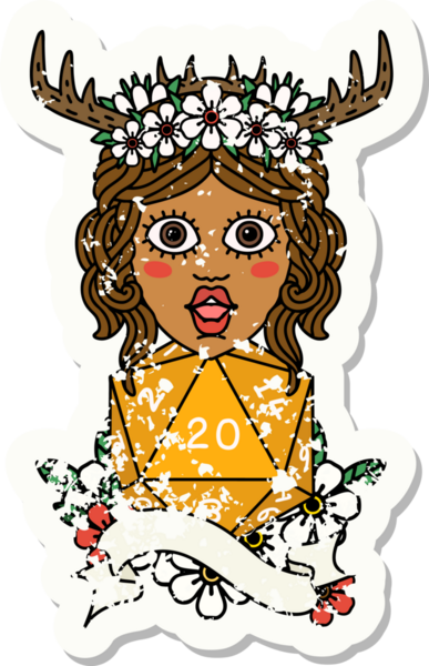 Retro Dövme Tarzı İnsan Druid Bir insan tarafından çizilmiş doğal yirmi zar ile