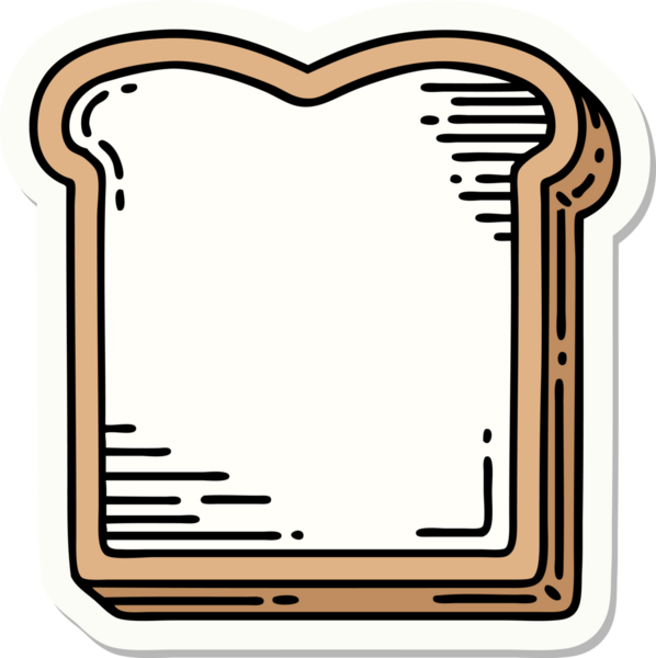 Bir insan tarafından çizilmiş geleneksel bir ekmek dilimi şeklinde dövme çıkartması.