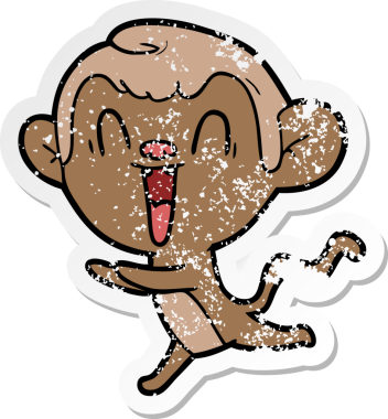 Bir insan tarafından çizilmiş gülen maymunun sıkıntılı çıkartması.