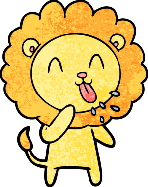 Bir insan tarafından çizilmiş mutlu çizgi film aslanı.