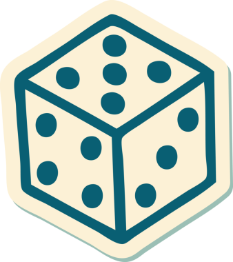 Bir insan tarafından çizilmiş geleneksel bir zar stiliyle dövme çıkartması.