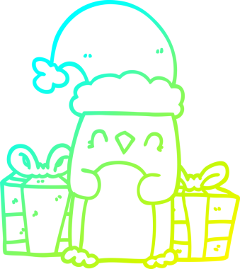 Bir insan tarafından çizilmiş şirin bir noel pengueninin soğuk gradyan çizgisi.