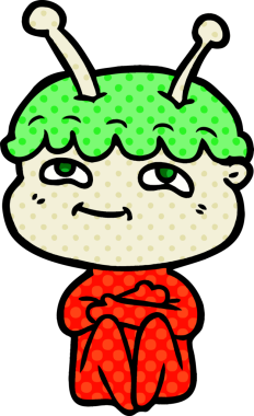 Bir insan tarafından çizilmiş dost canlısı çizgi film uzay adamı.