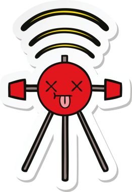 Bir insan tarafından çizilmiş şirin bir çizgi film uydusunun çıkartması.