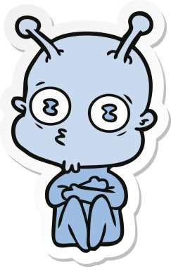 Bir insan tarafından çizilmiş garip kel bir uzay adamının çıkartması.