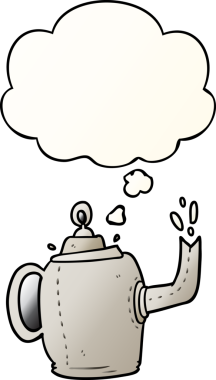 Bir insan tarafından çizilmiş yumuşak eğimli düşünce baloncuklu eski bir çaydanlık.