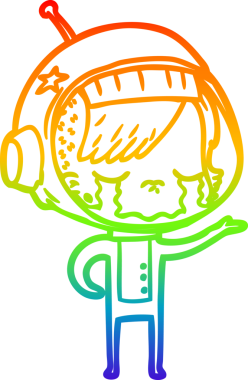 Gökkuşağı gradyan çizgi çizimi bir insan tarafından çizilmiş ağlayan astronot kız