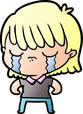 Bir insan tarafından çizilmiş ağlayan çizgi film kadını.