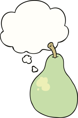 Bir insan tarafından çizilmiş düşünce baloncuklu armut.