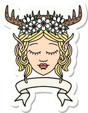 Bir insan tarafından çizilmiş pankartıyla Elf Druid karakterinin çıkartması.