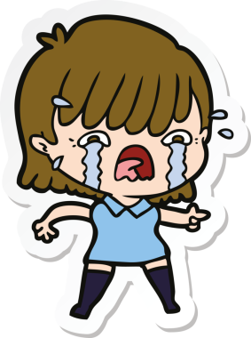 Bir insan tarafından çizilmiş ağlayan bir çizgi film kızına ait etiket.