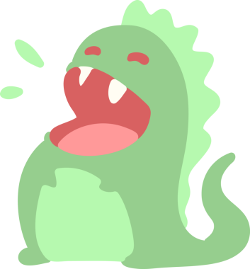 Bir insan tarafından çizilmiş mutlu bir dinozor