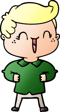 Bir insan tarafından çizilmiş kalçasında elleri olan gülen çocuk.