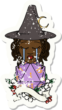 Retro Dövme Tarzı İnsan Cadısı. Bir insan tarafından çizilmiş doğal bir D20 rulosu.