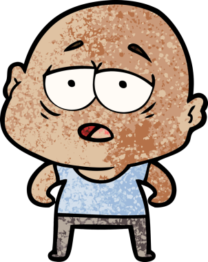 Bir insan tarafından çizilmiş yorgun, kel bir adam.