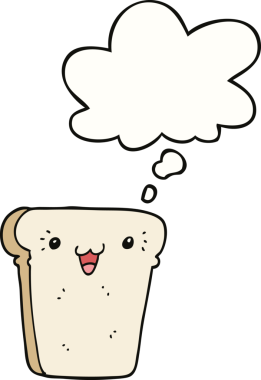 Bir insan tarafından çizilmiş düşünce balonlu bir ekmek dilimi.