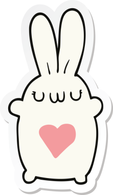 Sevgi dolu bir insan tarafından çizilmiş sevimli bir tavşanın çıkartması.