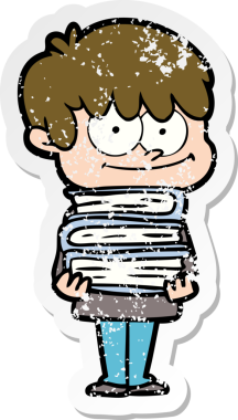 Bir insan tarafından çizilmiş mutlu bir çizgi film karakterinin sıkıntılı çıkartması.