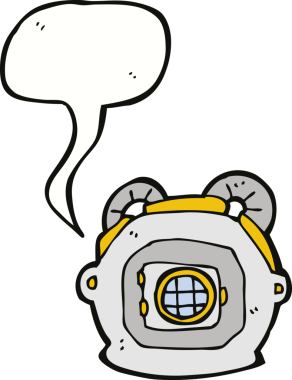 Bir insan tarafından çizilmiş eski bir derin deniz dalgıcı miğferi.