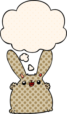 Çizgi roman tarzında bir insan tarafından çizilmiş düşünce kabarcığı olan çizgi film tavşanı.