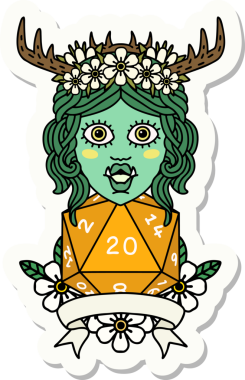 Bir insan tarafından çizilmiş 20 zarlı Ork Druid karakterinin çıkartması.